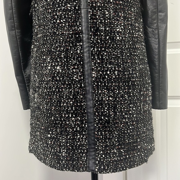 Zara Woman Bouclé Black Leather Sleeved Fully lined Coat Jacket - Size X-Small - Picture 10 of 12